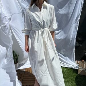 SHEIN Medium White Full Length Maxi Plain What Dress with Belt